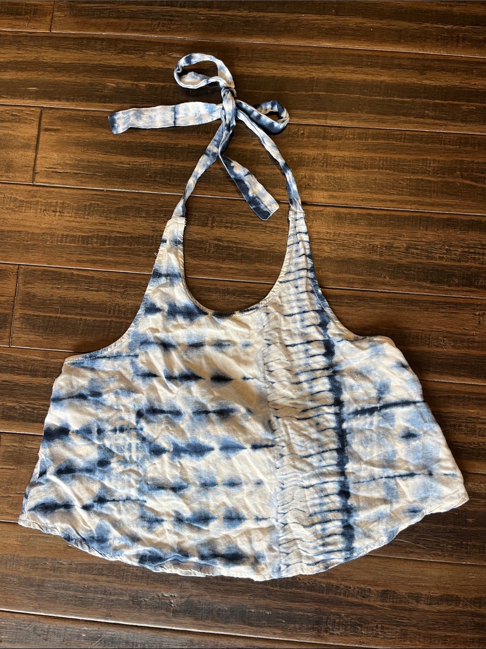Tie-Dye Halter Crop Top - Blue and White